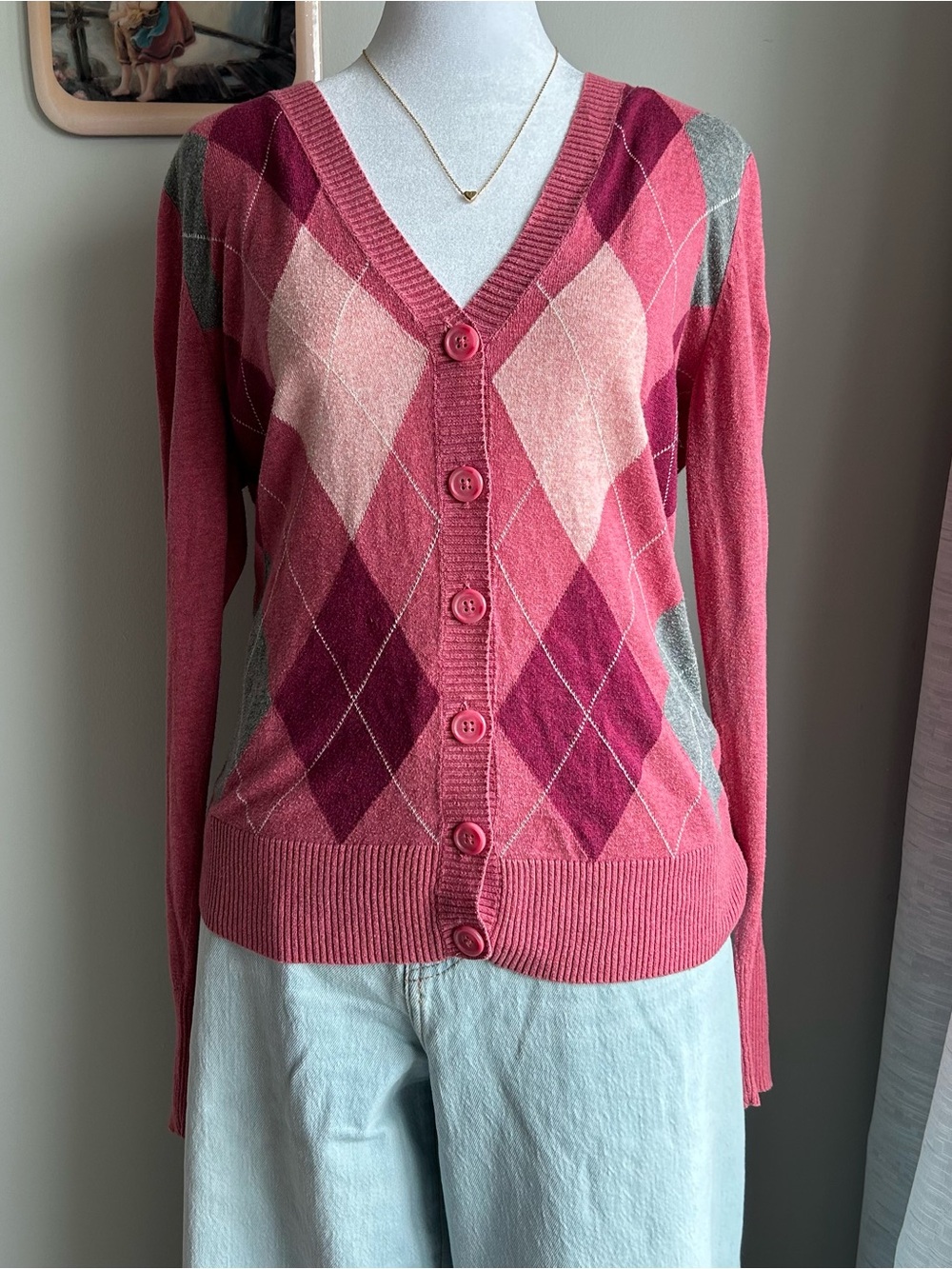 Pink Argyle St John’s Bay Long Sleeve Shirt / Cardigan